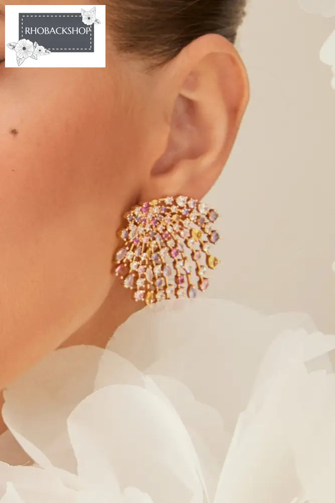 Multicolor Pave Fan Earrings - Multi