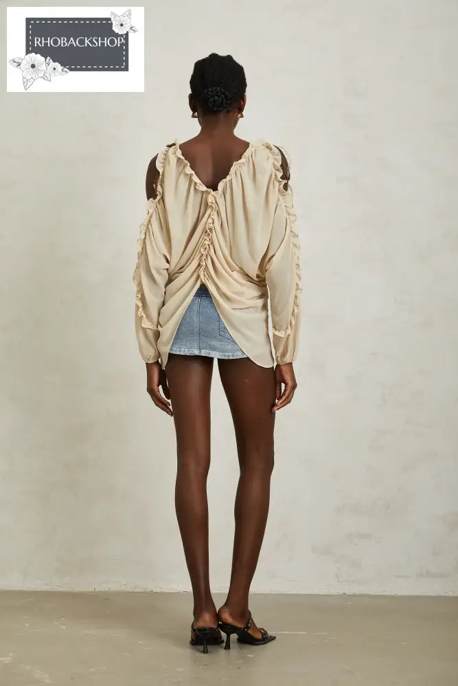 Neutral Ruffled Trim Chiffon Blouse
