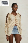 Neutral Ruffled Trim Chiffon Blouse