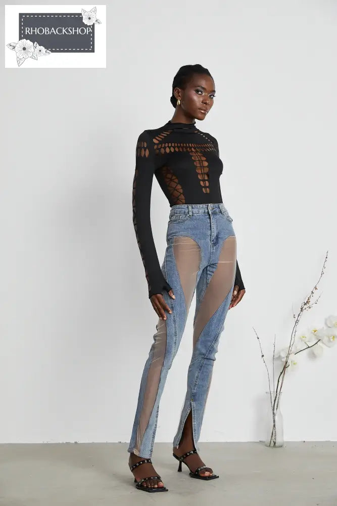sheer-panelled jeans
