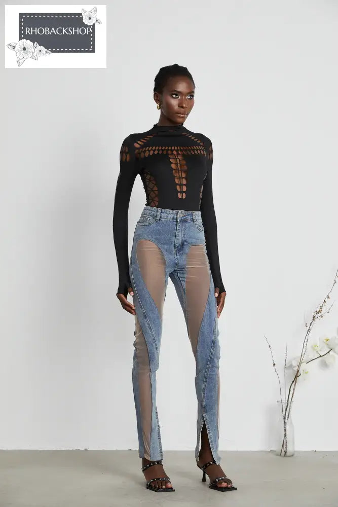 sheer-panelled jeans