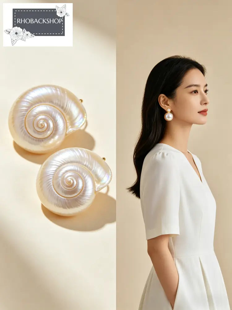 Spiral Shell Pearl Earrings - Silver