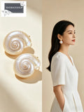 Spiral Shell Pearl Earrings - Silver