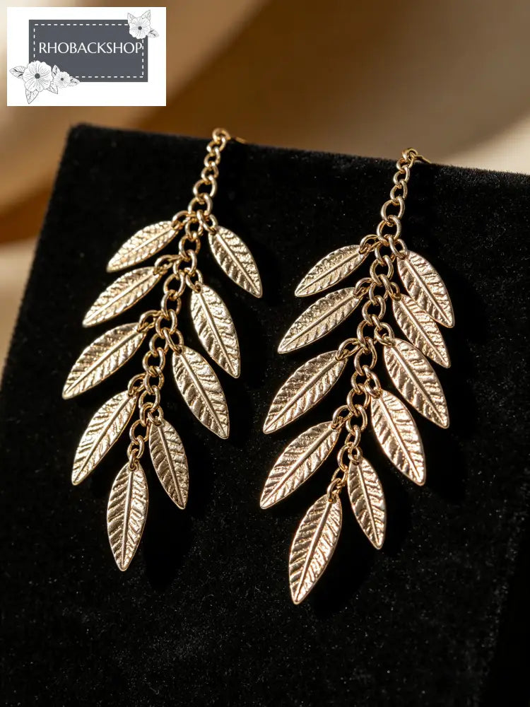 Textured Multi-Leaf Dangle Earrings - Gold
