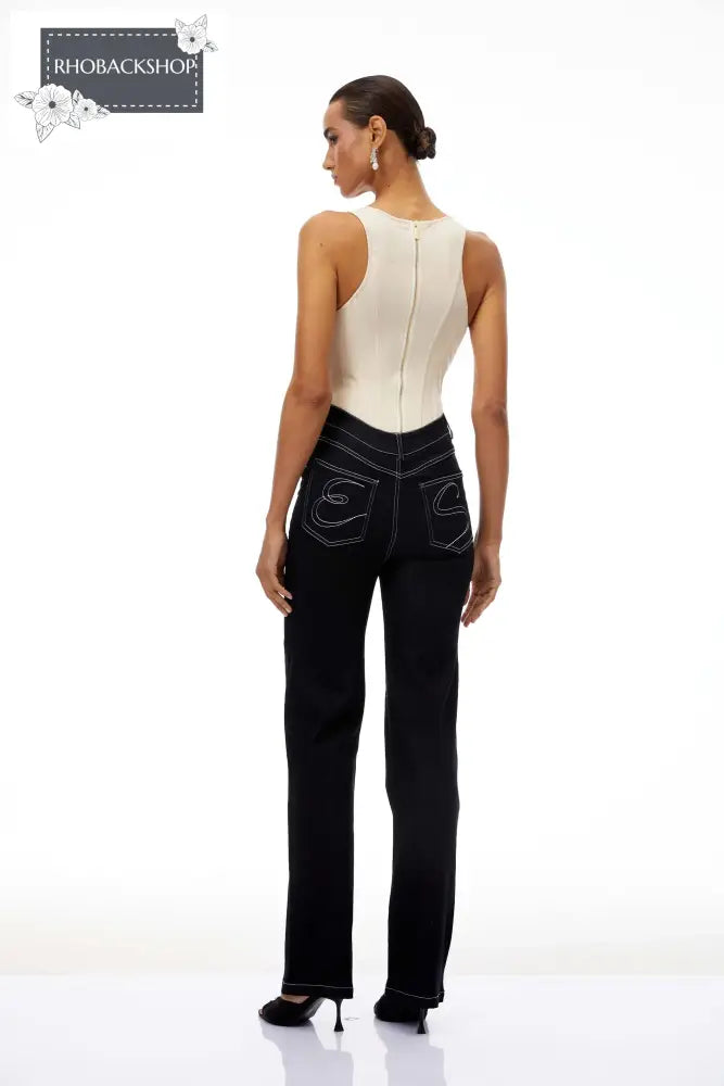 U-Neck Bodysuit & Straight Leg Jeans Set