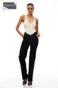 U-Neck Bodysuit & Straight Leg Jeans Set