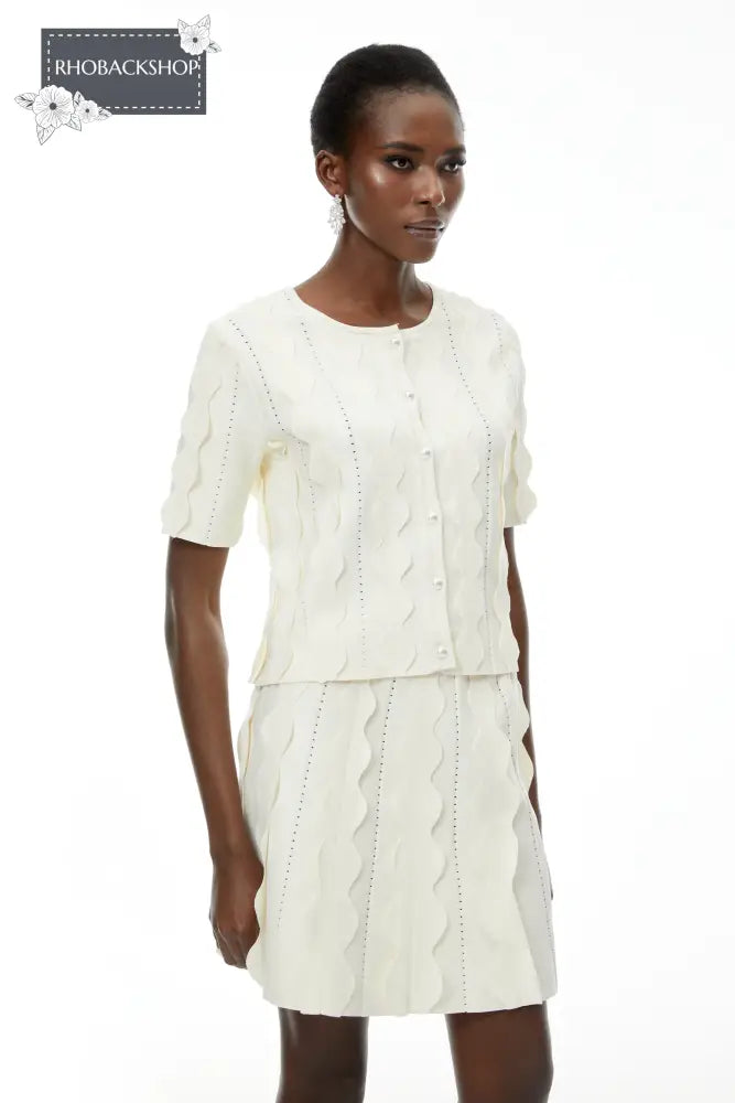 White Beaded Blouse & Skirt Set