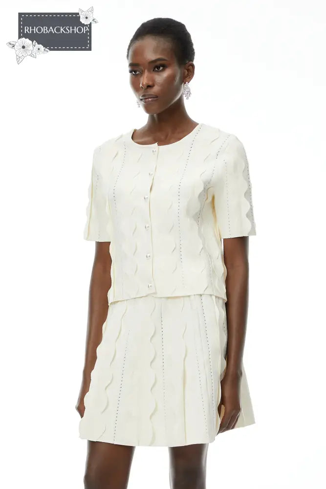 White Beaded Blouse & Skirt Set
