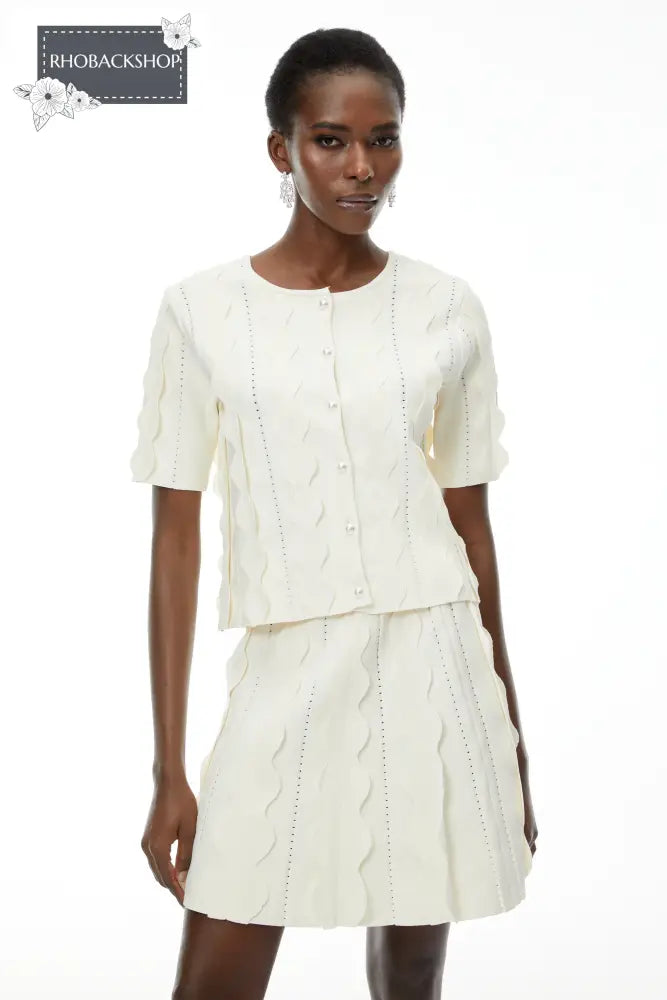 White Beaded Blouse & Skirt Set