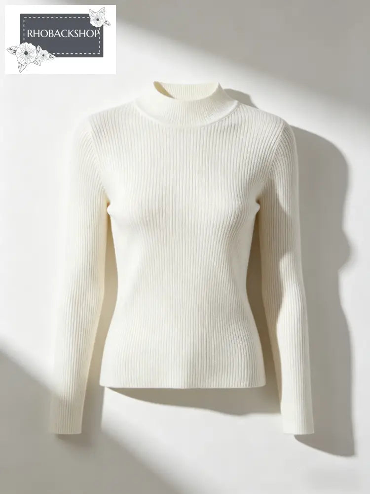 White Stretch Rib-Knit Sweater - Free Size / White